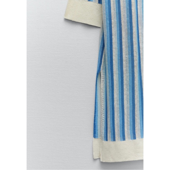 Women’s Blue and White Striped Linen Zara V-Neck Tunic Dress - Picture 9 of 14